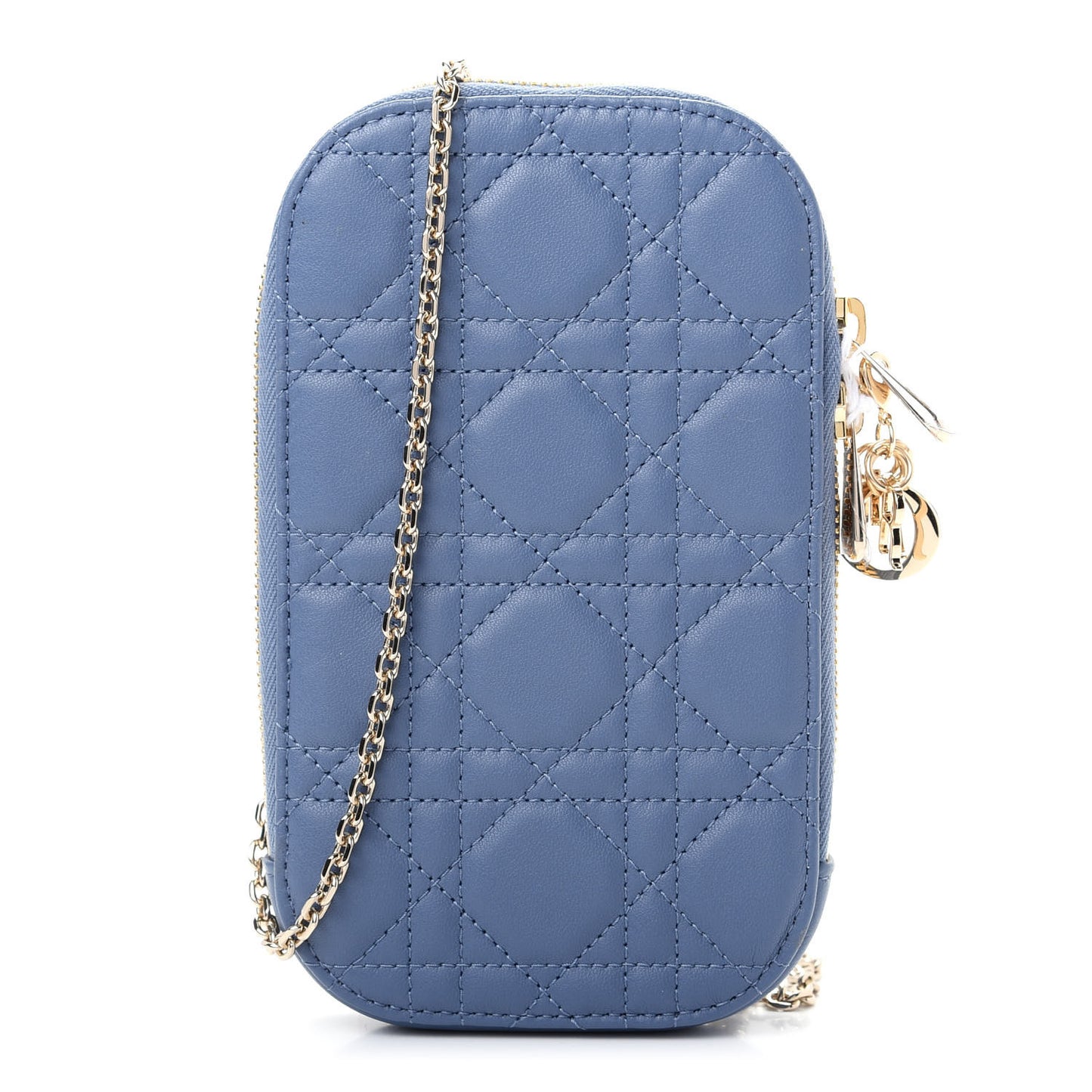 Lambskin Cannage Lady Dior Phone Holder Denim Blue