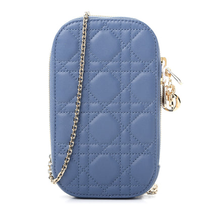 Christian Dior Lambskin Cannage Lady Dior Phone Holder Denim Blue 1 of 9