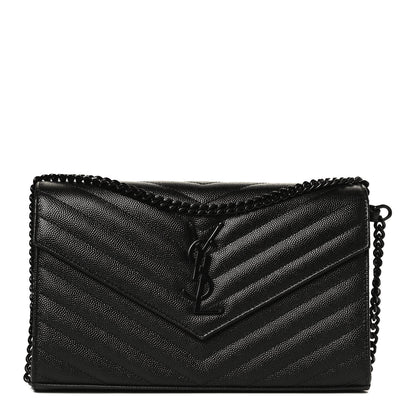 Saint Laurent Grain De Poudre Matelasse Chevron Monogram Chain Wallet Black 1 of 11