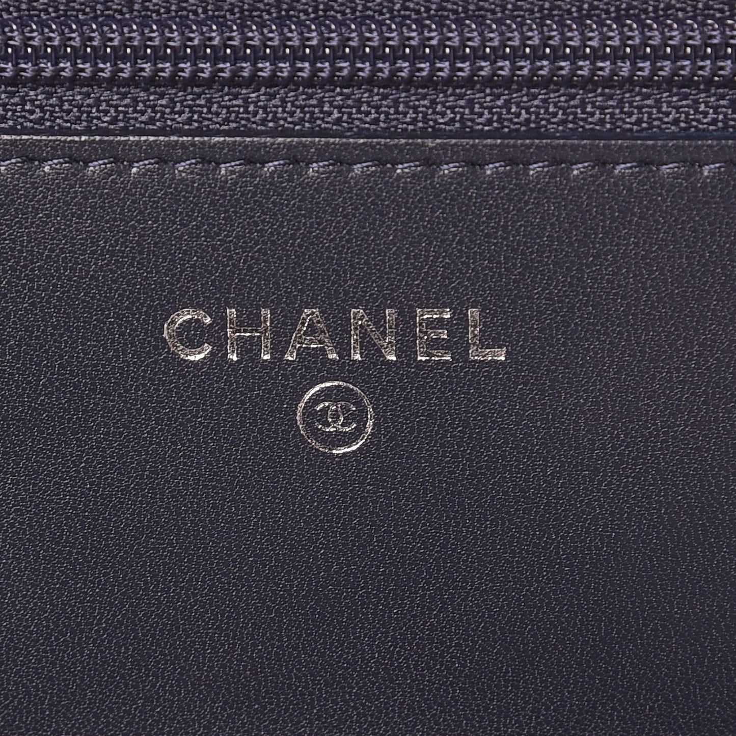 Calfskin Chevron Quilted Boy Wallet On Chain WOC Navy Blue