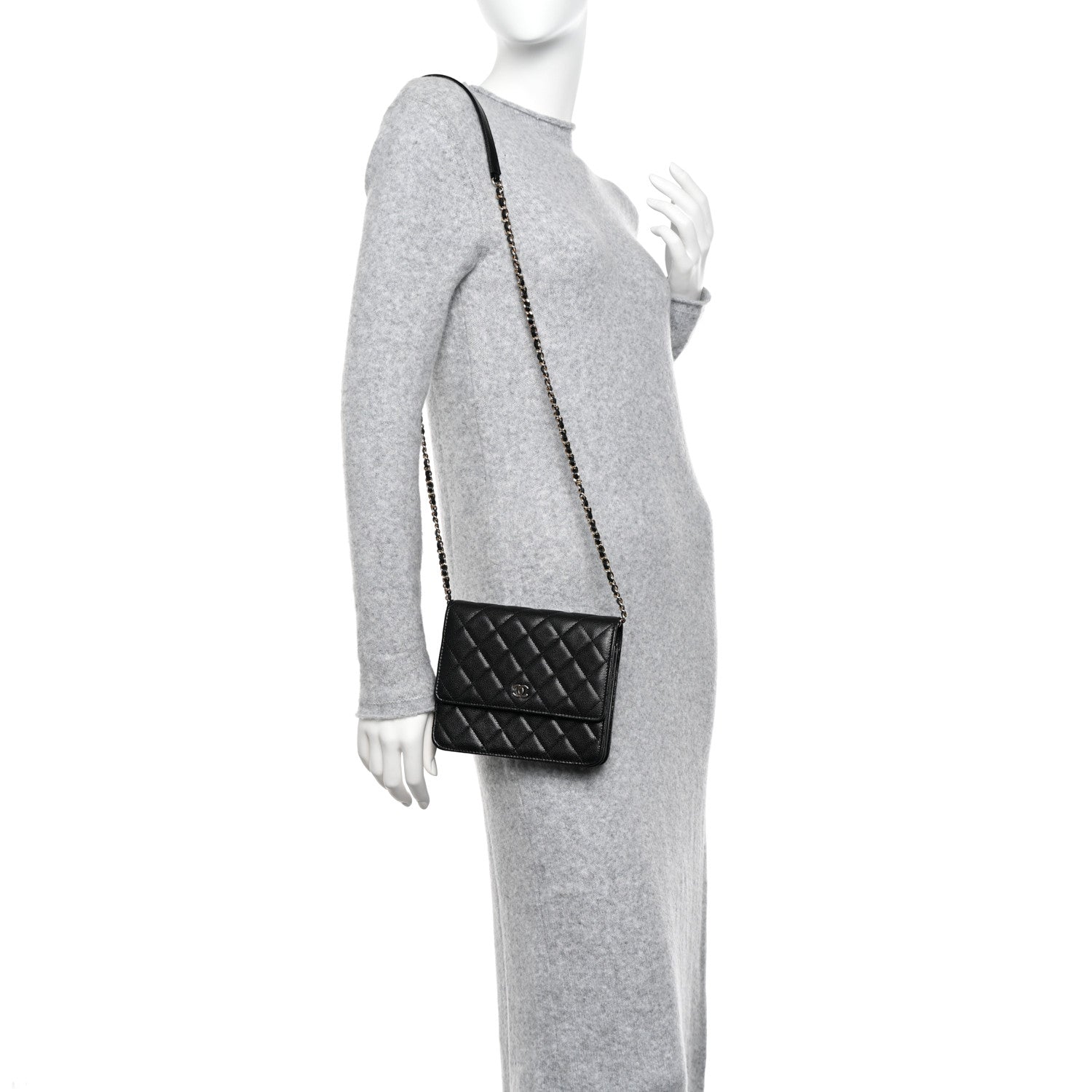Chanel Caviar Quilted Square Wallet On Chain WOC Black 2 of 12