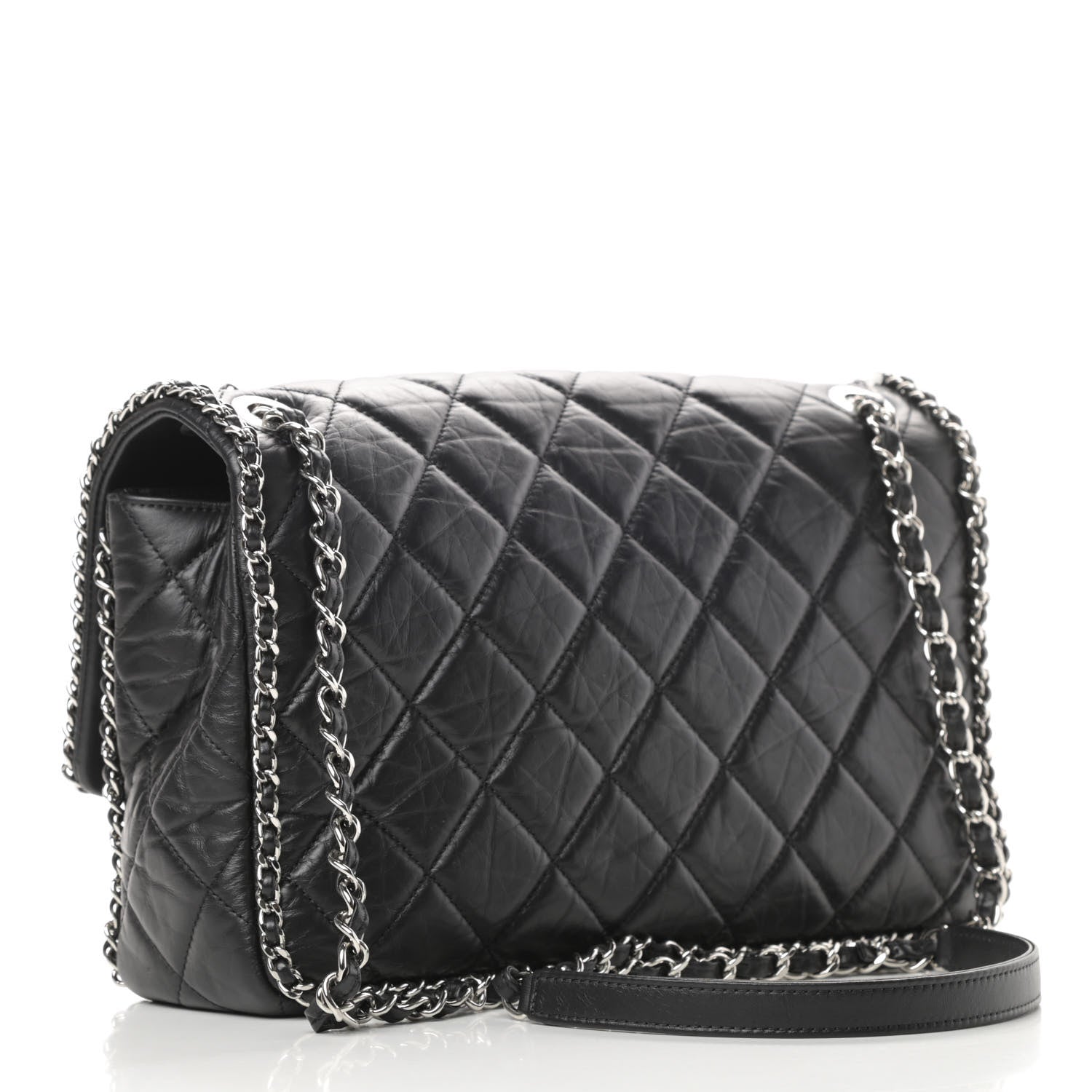 Chanel Crumpled Calfskin Quilted Large Chain All Over Flap Bag Black 3 of 11