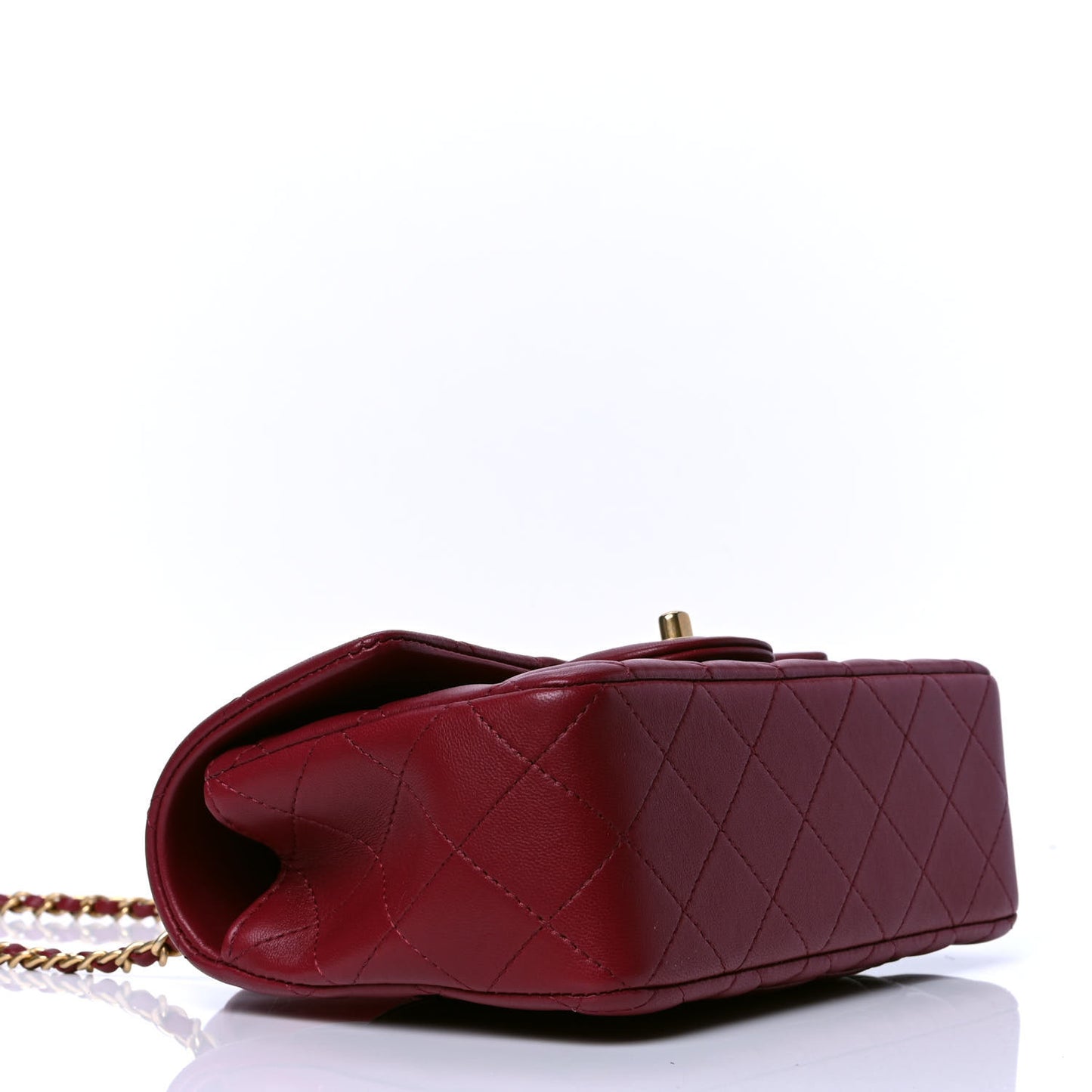 Lambskin Quilted Mini Top Handle Rectangular Flap Burgundy