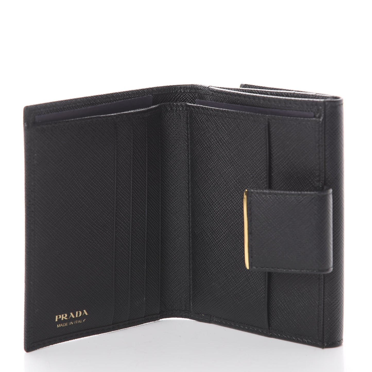 Saffiano Compact Metal Bar Flap Wallet Black