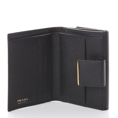 Prada Saffiano Compact Metal Bar Flap Wallet Black 4 of 5