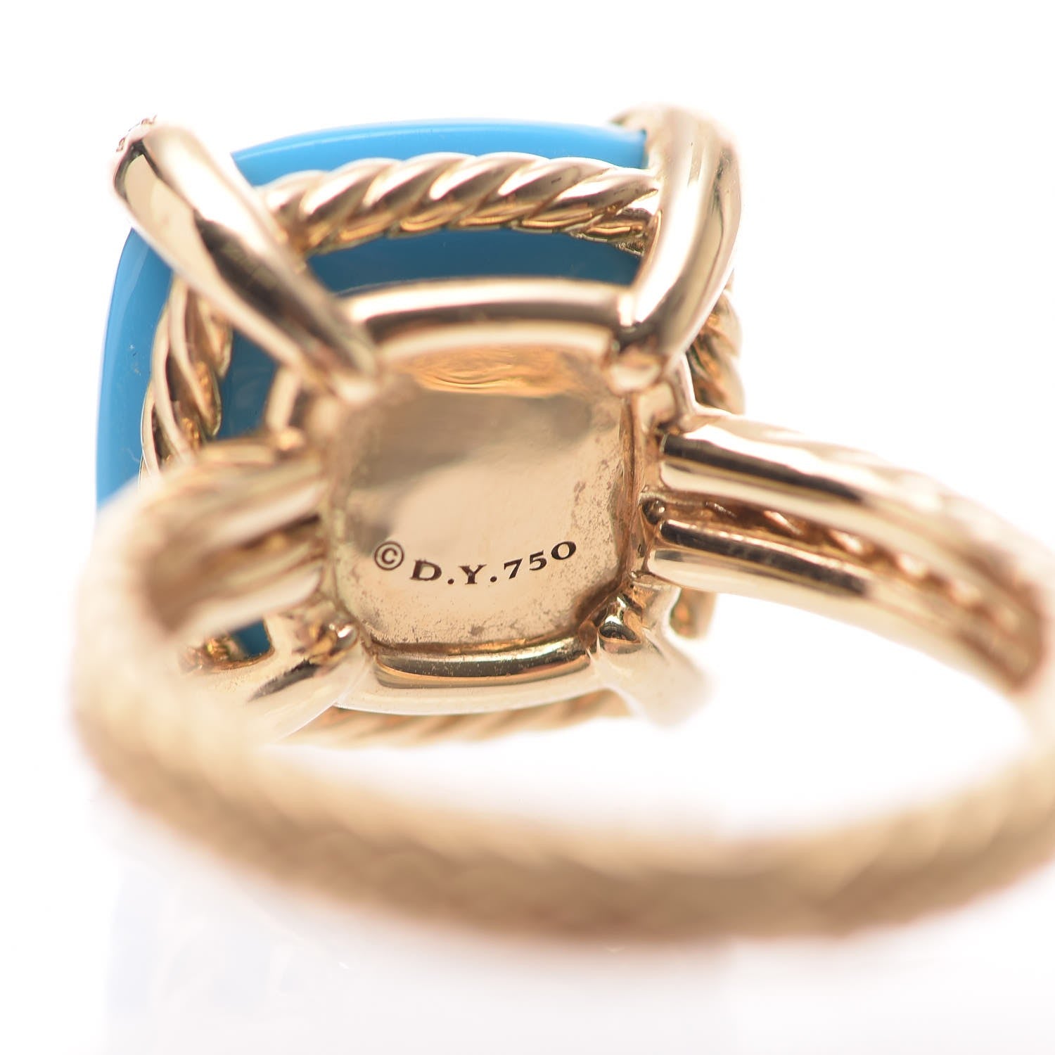 David Yurman 18K Yellow Gold Diamond Turquoise 14mm Chatelaine Ring 57 8 5 of 6