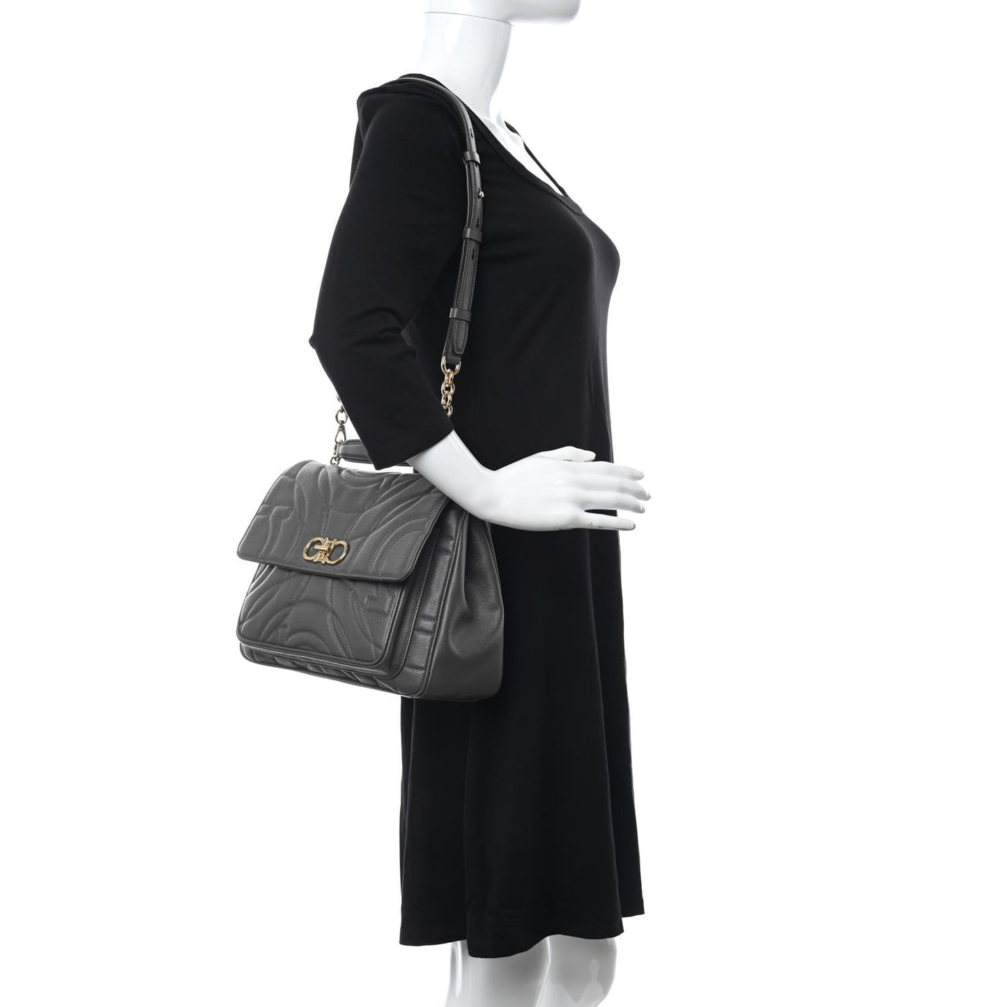 Calfskin Quilted Medium Gancini Top Handle Bag Sparrow