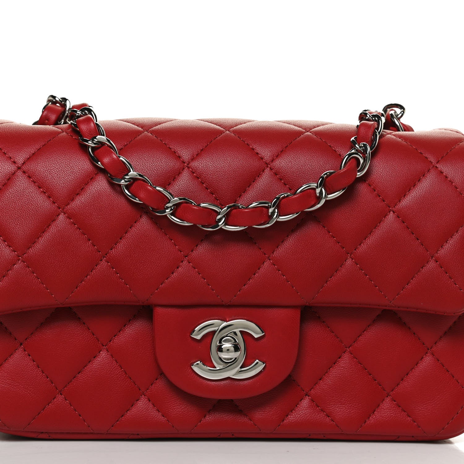 Chanel Lambskin Quilted Mini Rectangular Flap Red 8 of 11