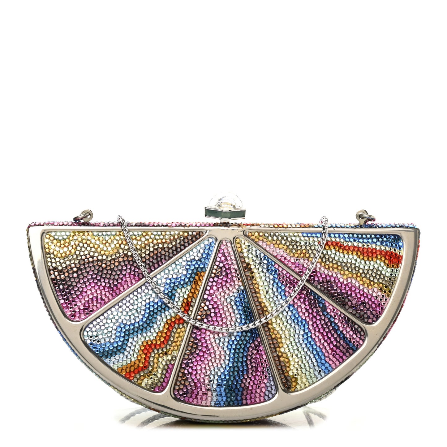 Crystal Watermelon Slice Minaudiere Clutch Silver Multicolor