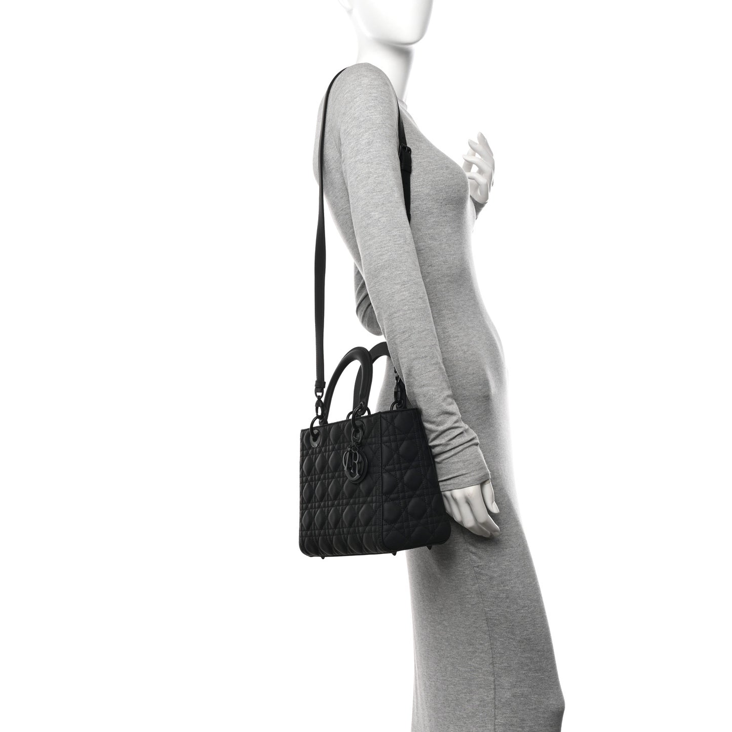 Ultra Matte Calfskin Cannage Medium Lady Dior Black