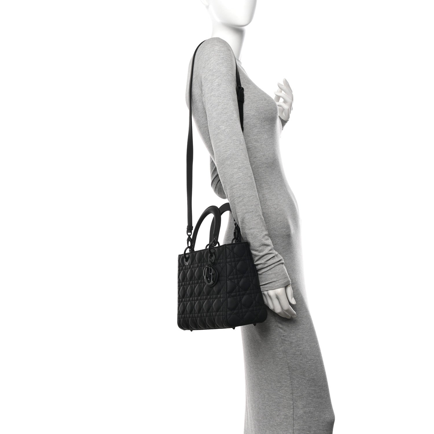 Christian Dior Ultra Matte Calfskin Cannage Medium Lady Dior Black 2 of 13