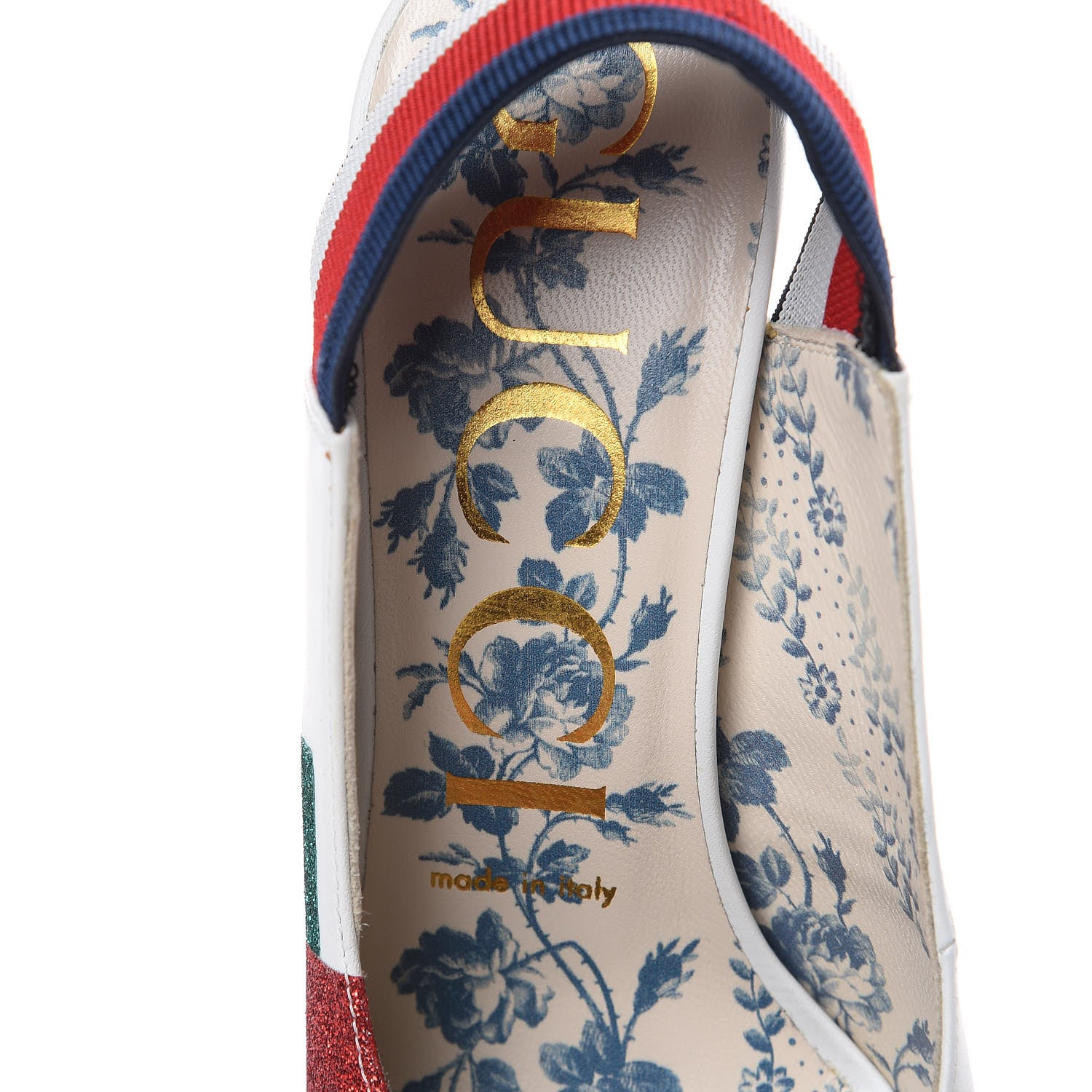 Gucci Calfskin Glitter Web High Heel Slingback Pumps 37 White 7 of 8