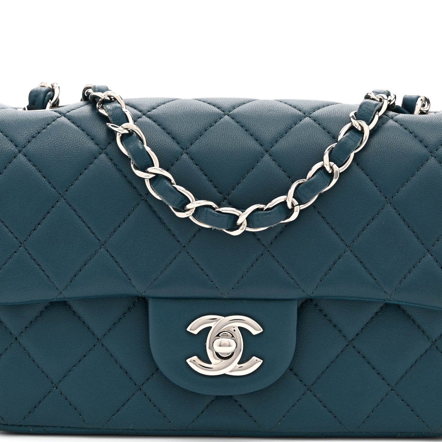 Lambskin Quilted Mini Rectangular Flap Dark Blue