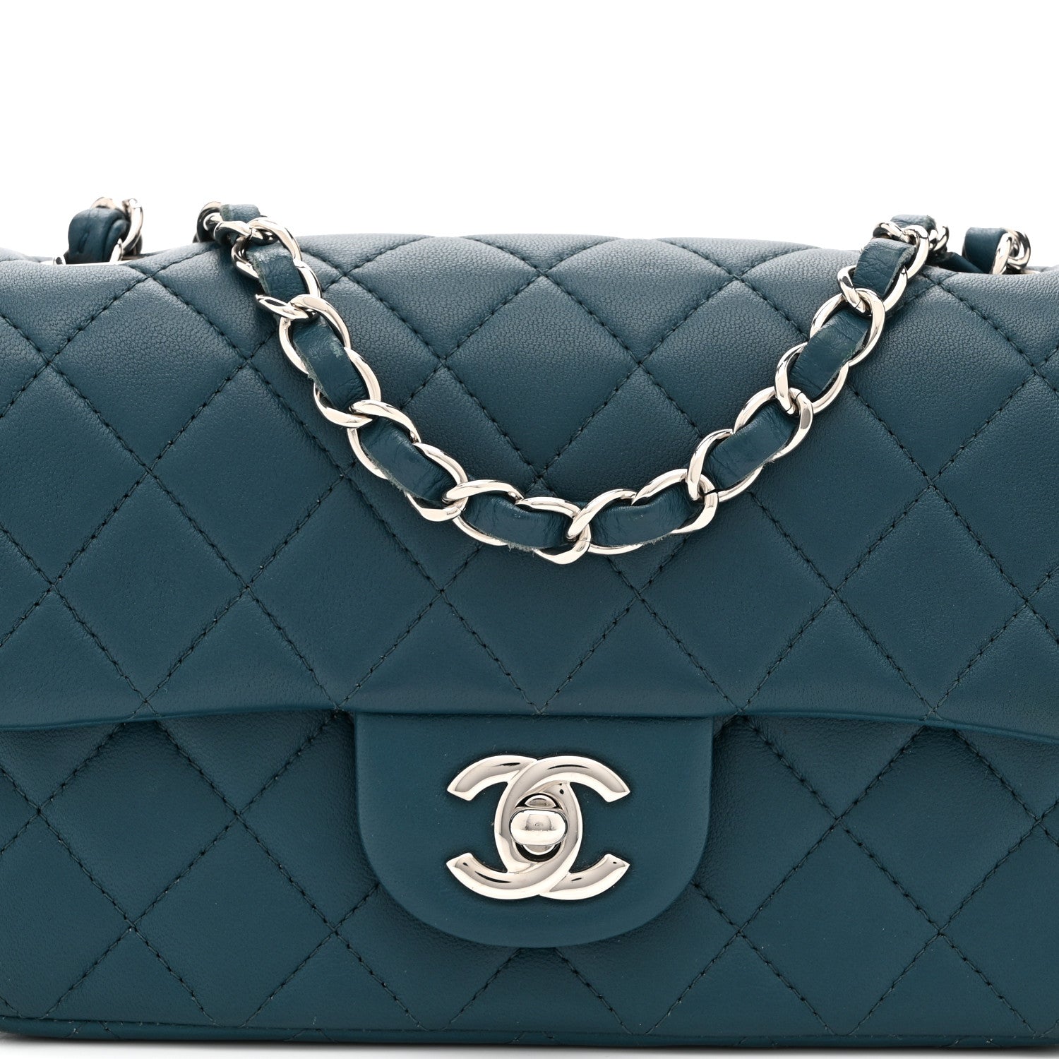 Chanel Lambskin Quilted Mini Rectangular Flap Dark Blue 8 of 10