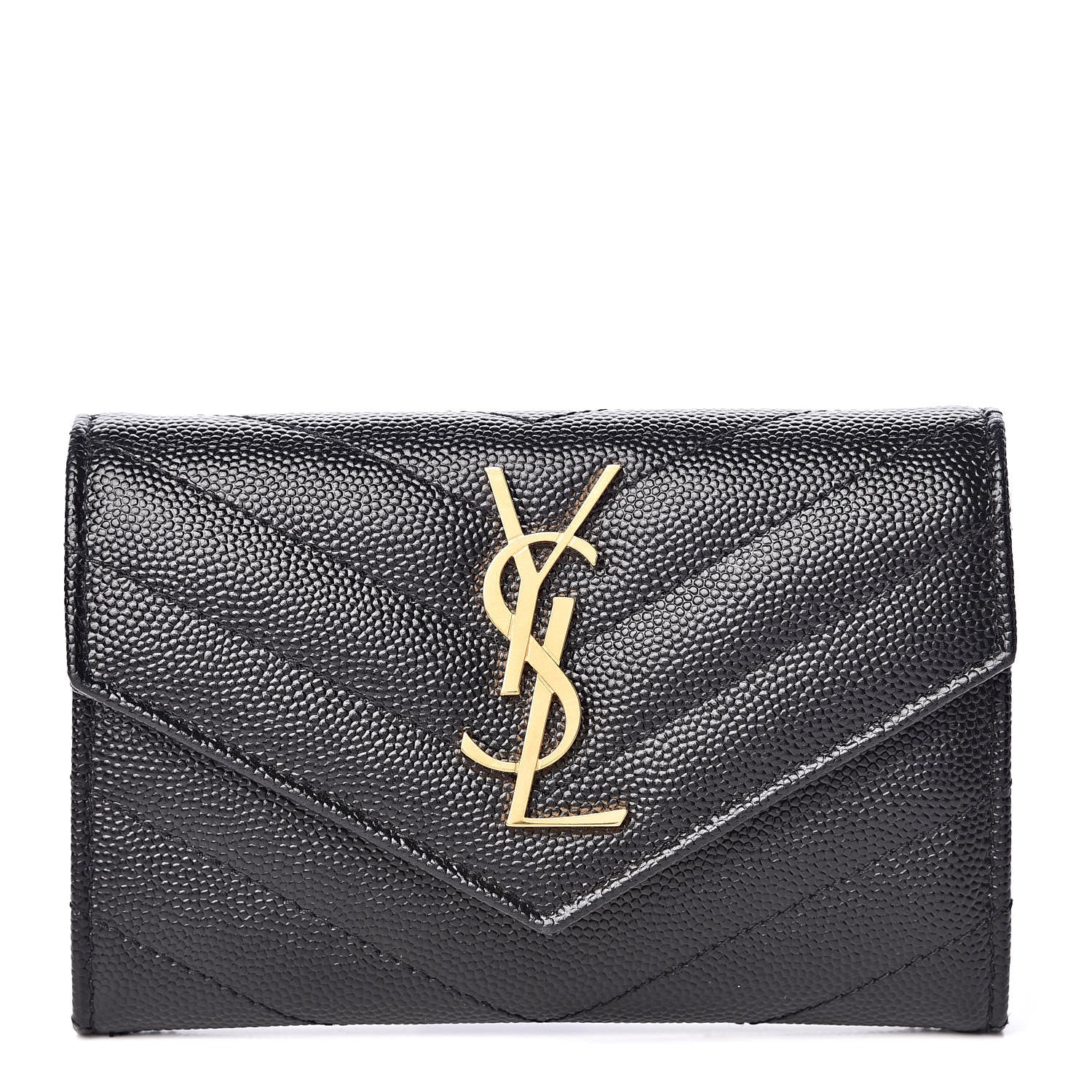 Saint Laurent Grain De Poudre Matelasse Chevron Small Monogram Envelope Wallet Black 1 of 7