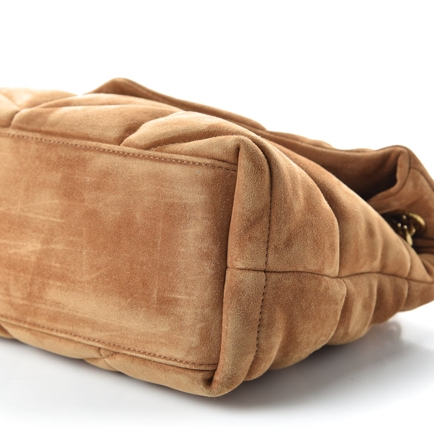 Saint Laurent Suede Calfskin Quilted Small Loulou Puffer Monogram Chain Satchel Cinnamon 7 of 9