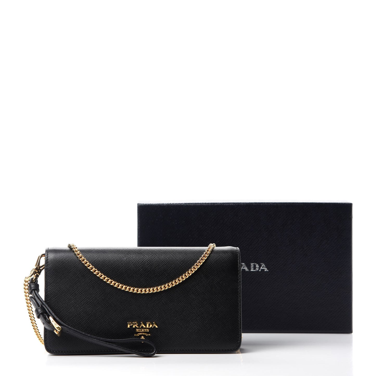 Saffiano Metal Phone Wristlet Crossbody Wallet Black