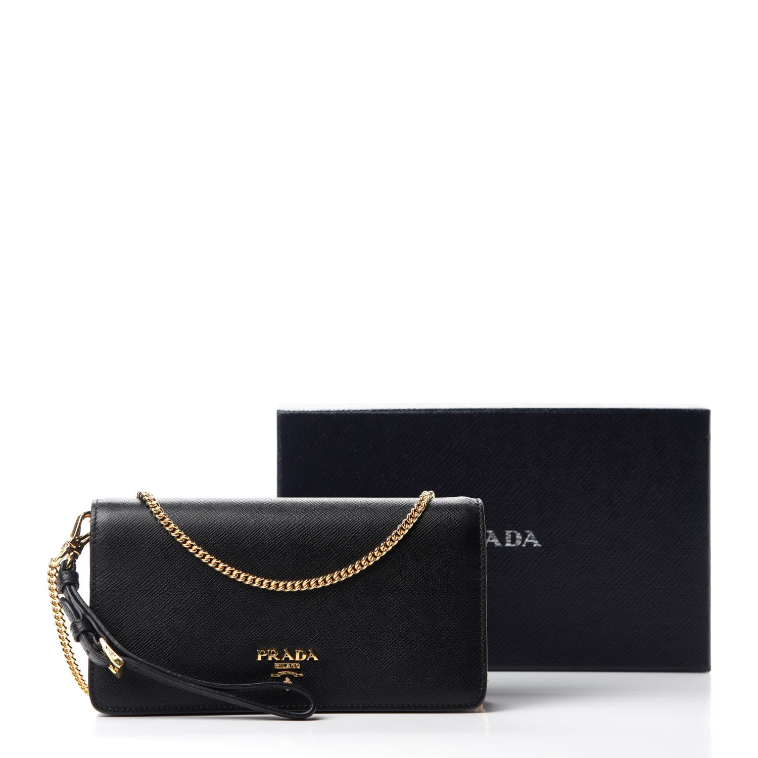 Prada Saffiano Metal Phone Wristlet Crossbody Wallet Black 9 of 9