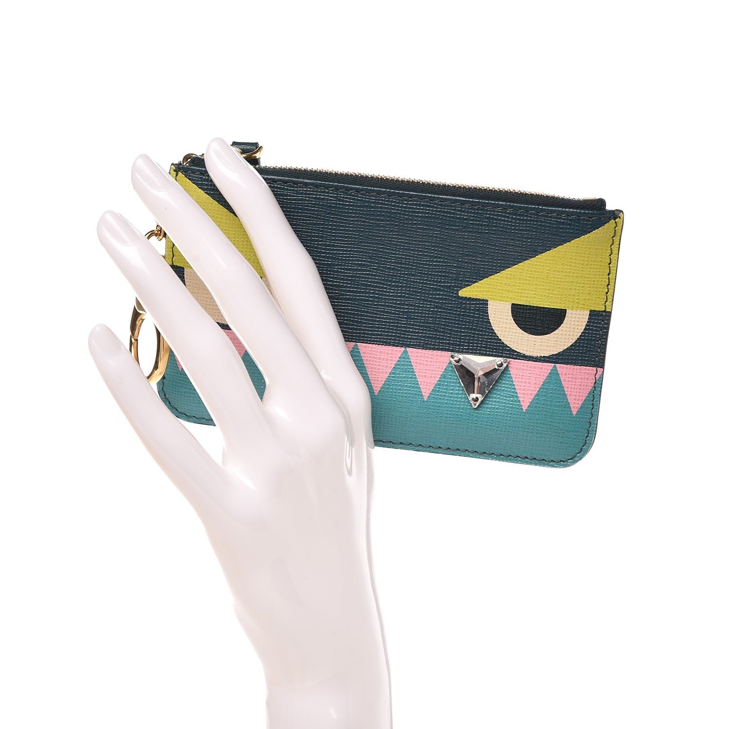 Fendi Vitello Crystal Tooth Monster Coin Pouch Key Case Oceano Multicolor 2 of 9