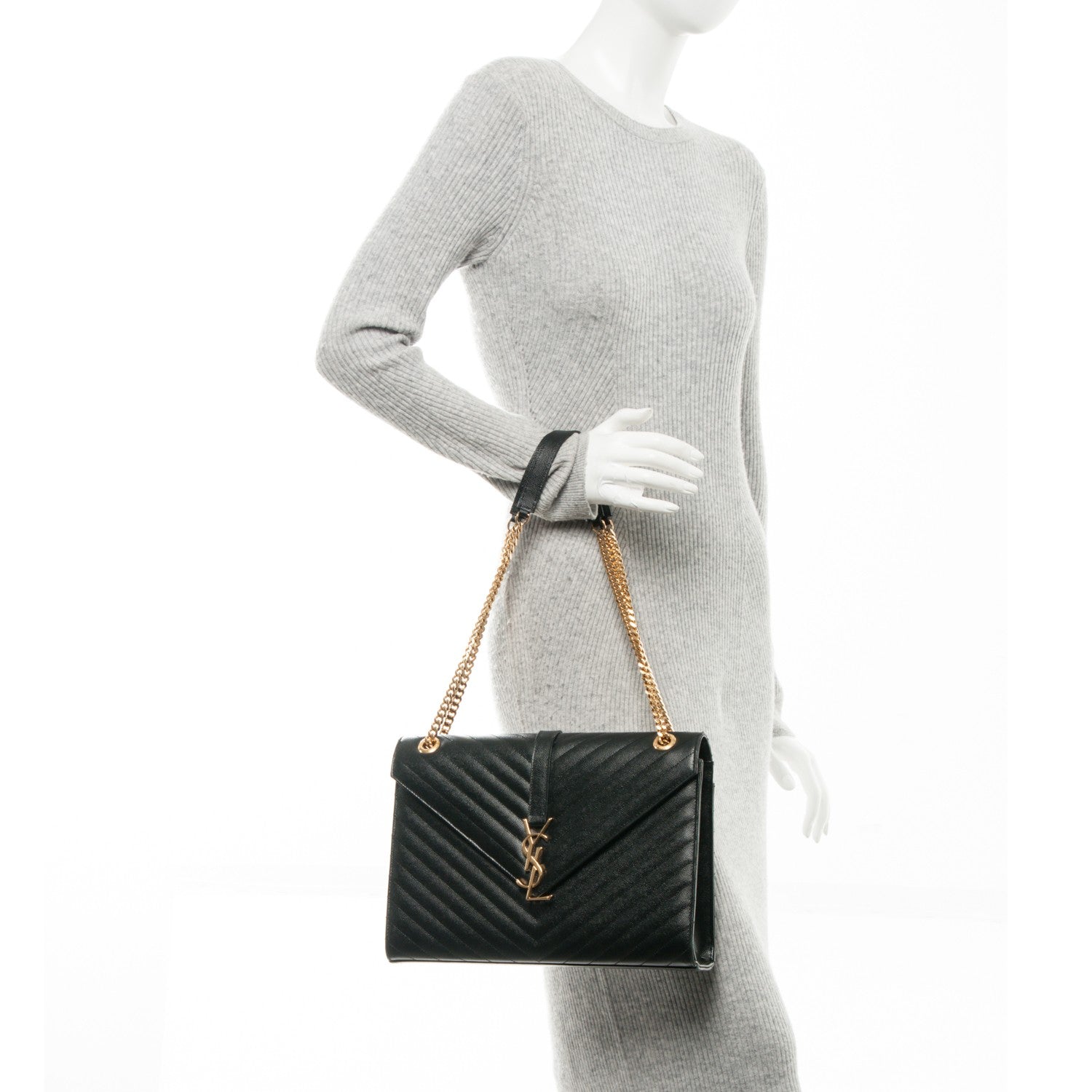 Saint Laurent Grain De Poudre Matelasse Chevron Large Monogram Satchel Black 2 of 11