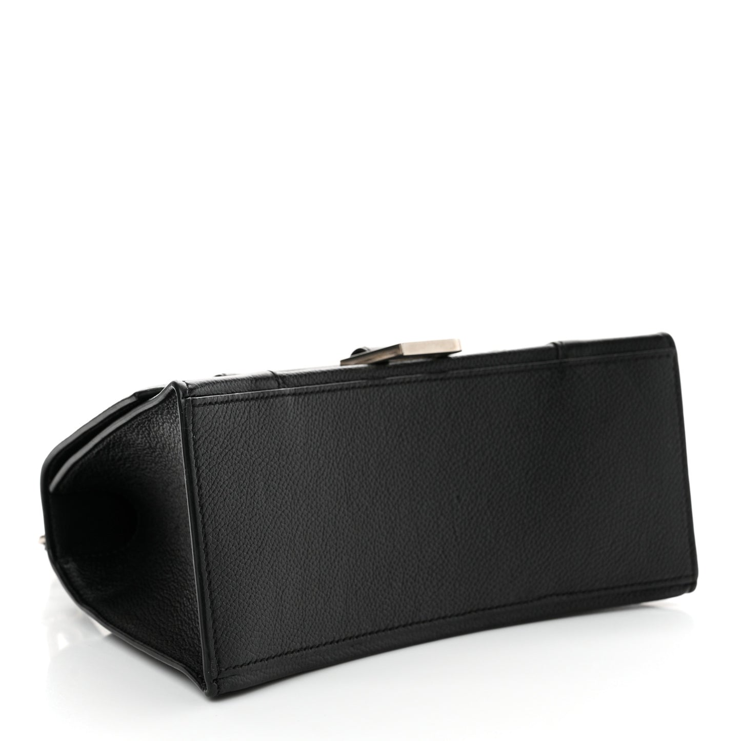 Grained Calfskin Small Hourglass Top Handle Bag Black