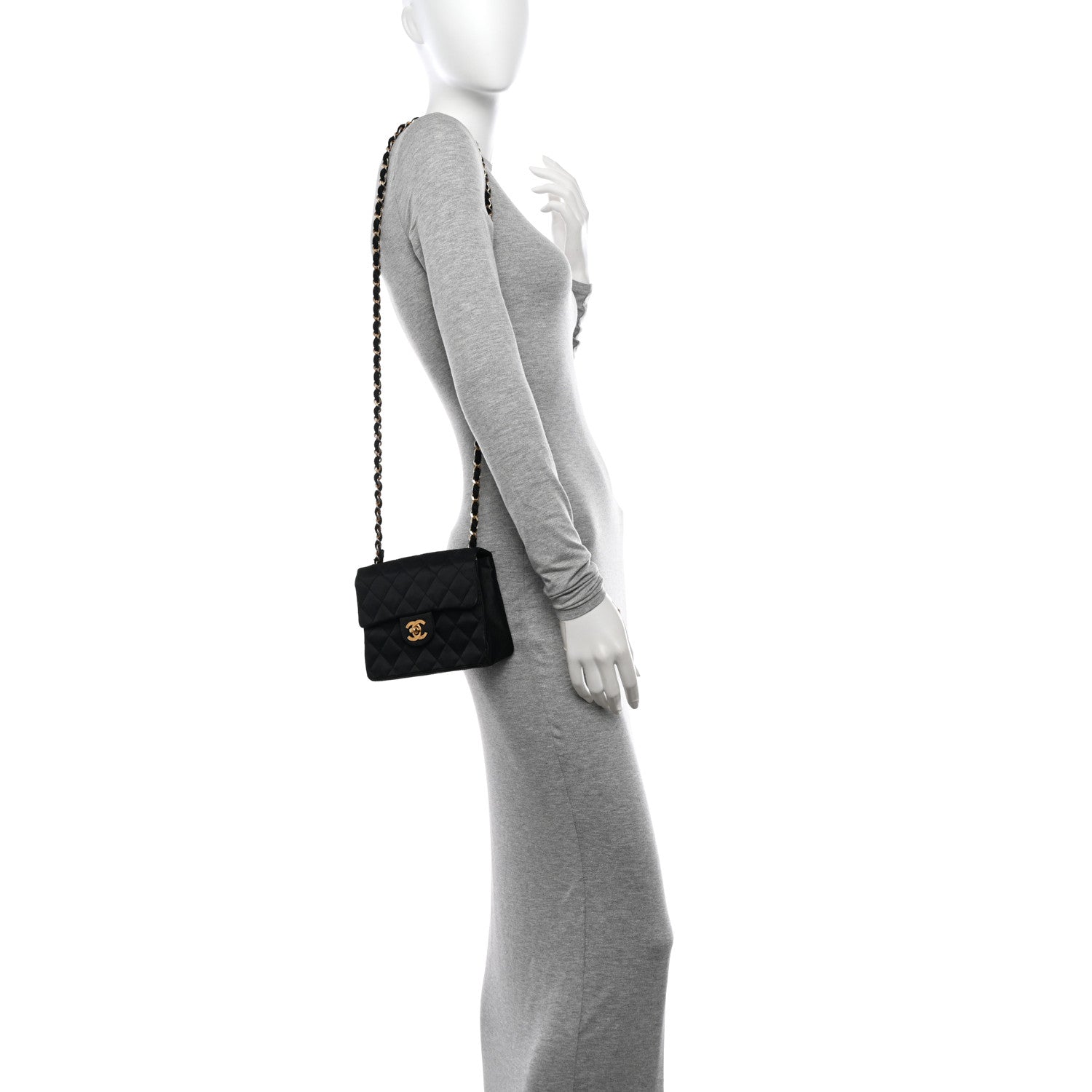 Chanel Satin Quilted Mini Square Flap Black 2 of 16