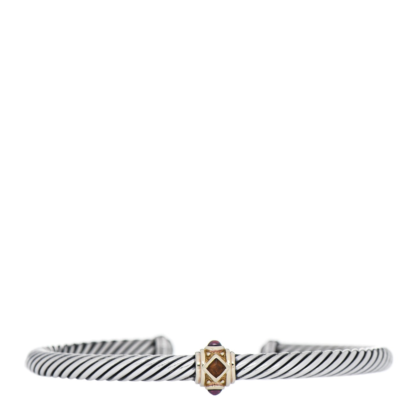 Sterling Silver 14K Yellow Gold Citrine Rhodolite Garnet 5mm Cable Renaissance Station Bracelet