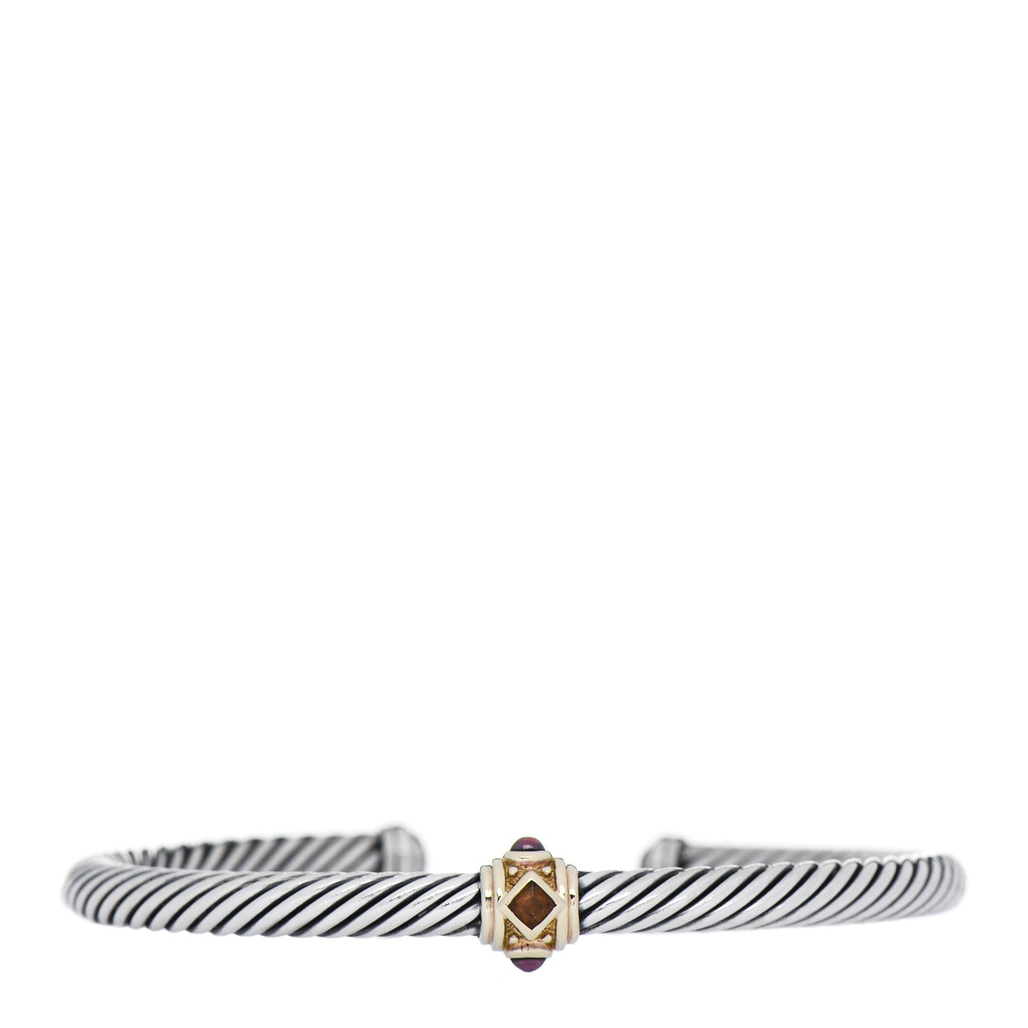 David Yurman Sterling Silver 14K Yellow Gold Citrine Rhodolite Garnet 5mm Cable Renaissance Station Bracelet 1 of 4