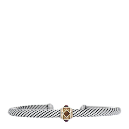 David Yurman Sterling Silver 14K Yellow Gold Citrine Rhodolite Garnet 5mm Cable Renaissance Station Bracelet 1 of 4