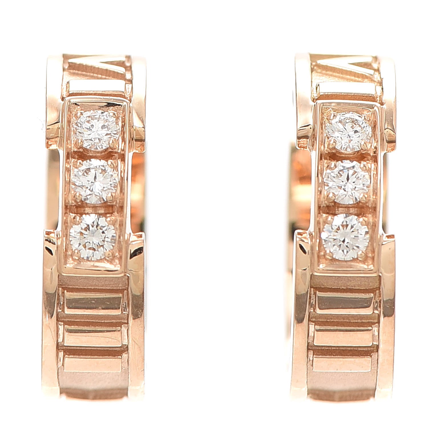 Tiffany 18K Rose Gold Diamond Atlas Hoop Earrings 1 of 5