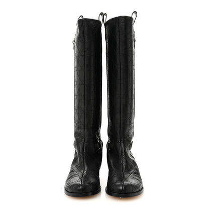 Christian Dior Lambskin Cannage Tall Flat Boots 37.5 Black 2 of 10