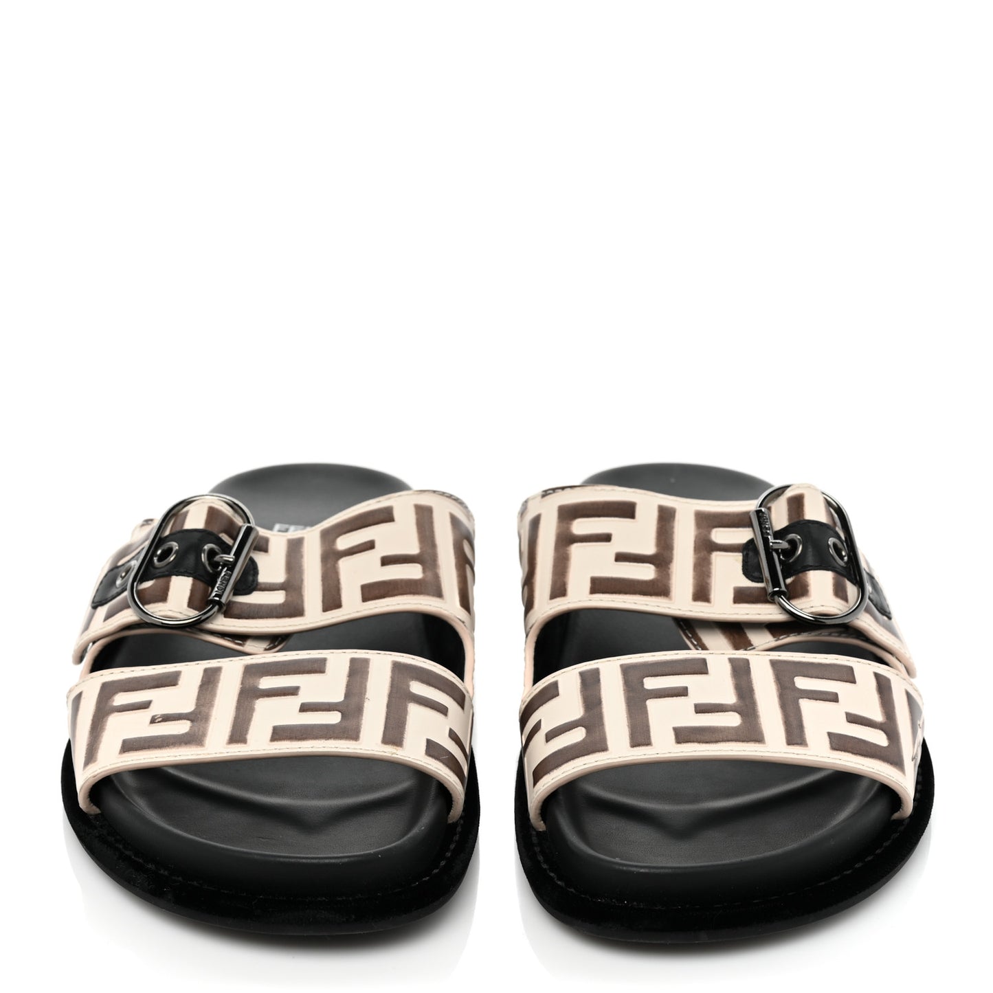 Calfskin FF Embossed Slide Sandals 37 Camelia Moresco