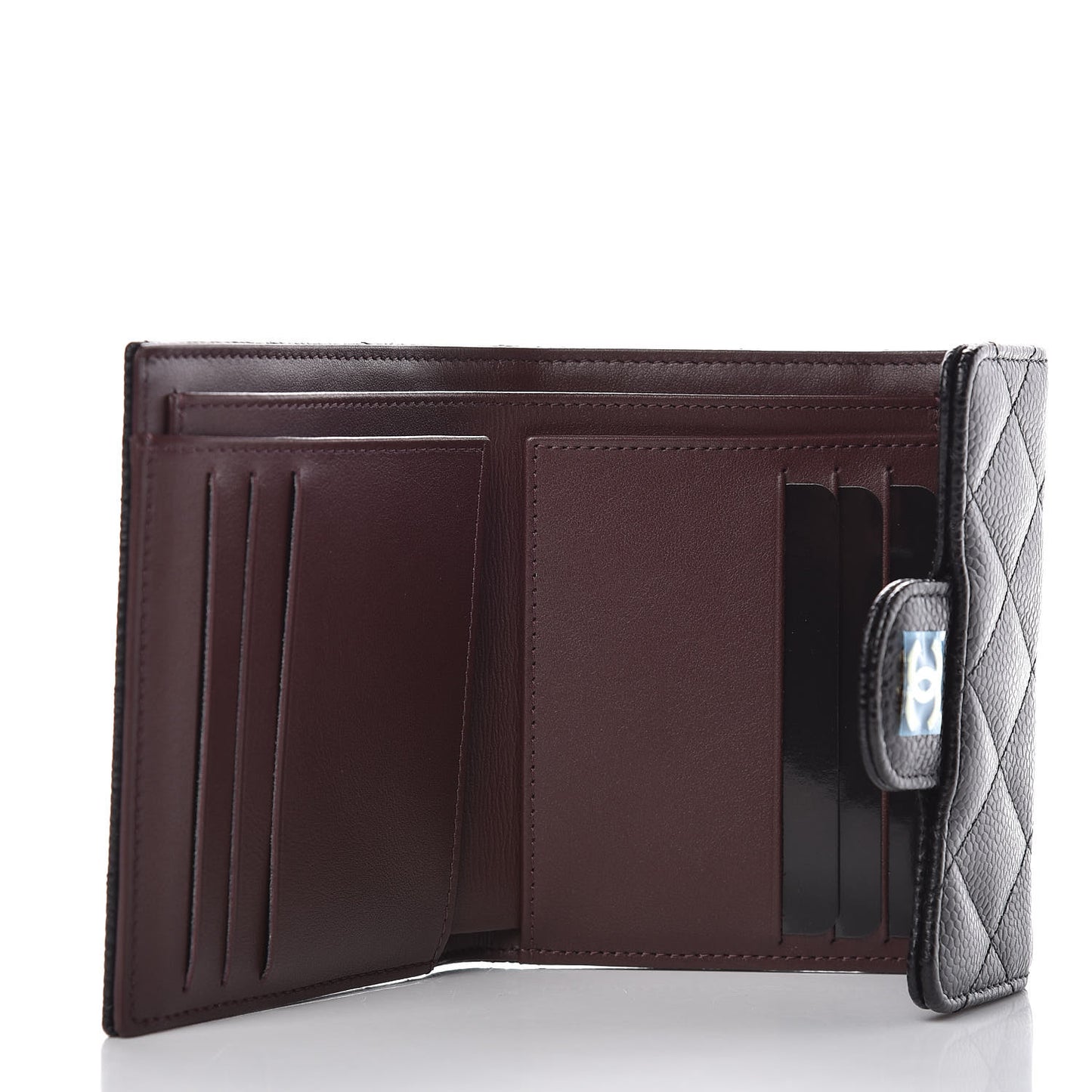 Caviar Quilted Compact Flap Wallet Black