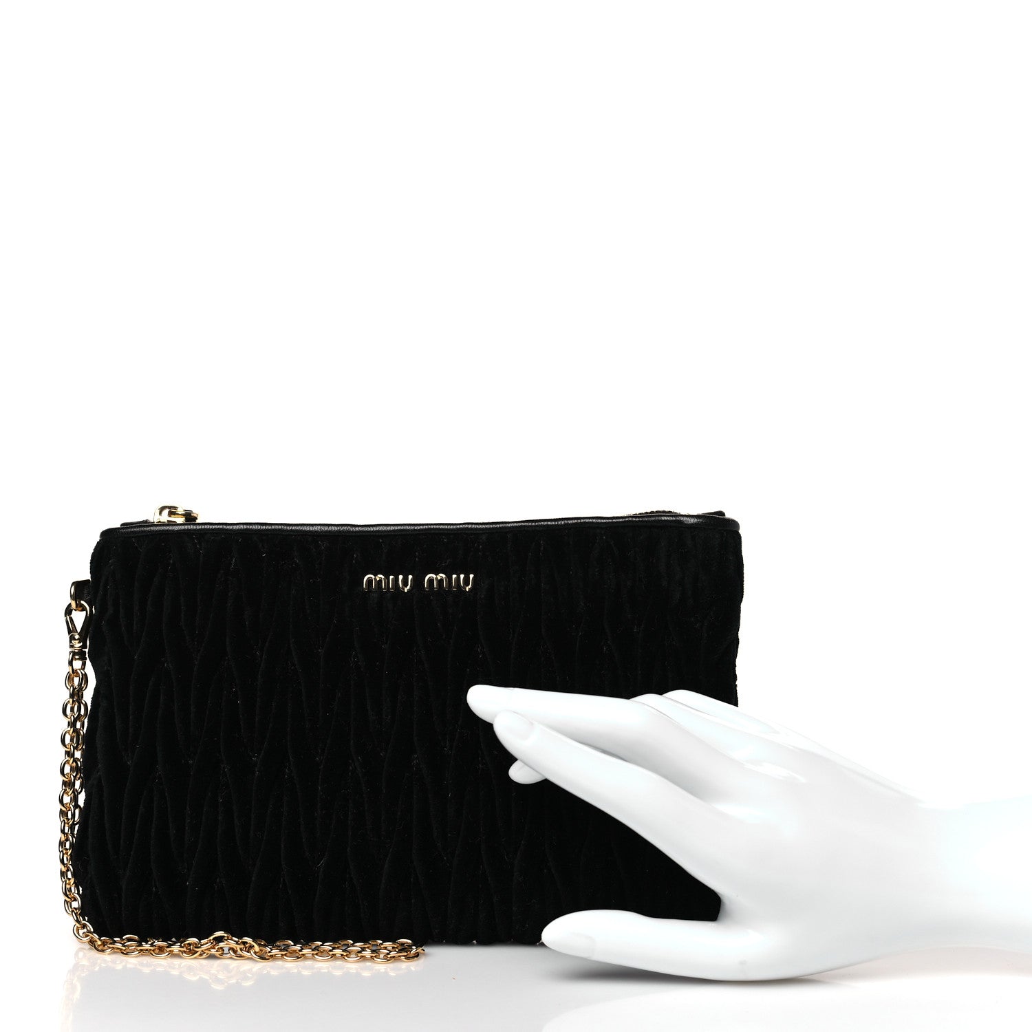 Miu Miu Velvet Matelasse Wristlet Black 2 of 9
