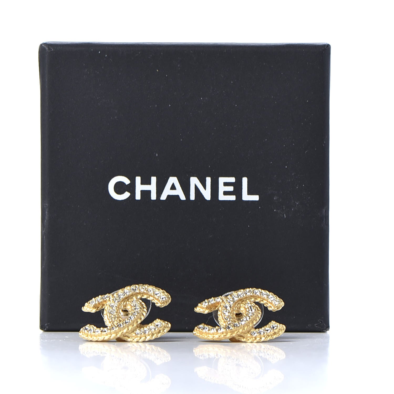 Chanel Crystal 90’s Icon CC Stud Earrings Gold 5 of 5