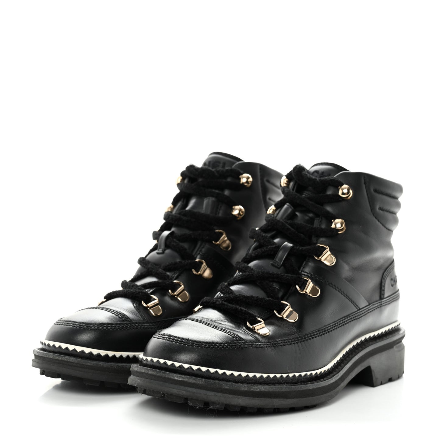 Calfskin Lambskin Lace Up Boots 37.5 Black