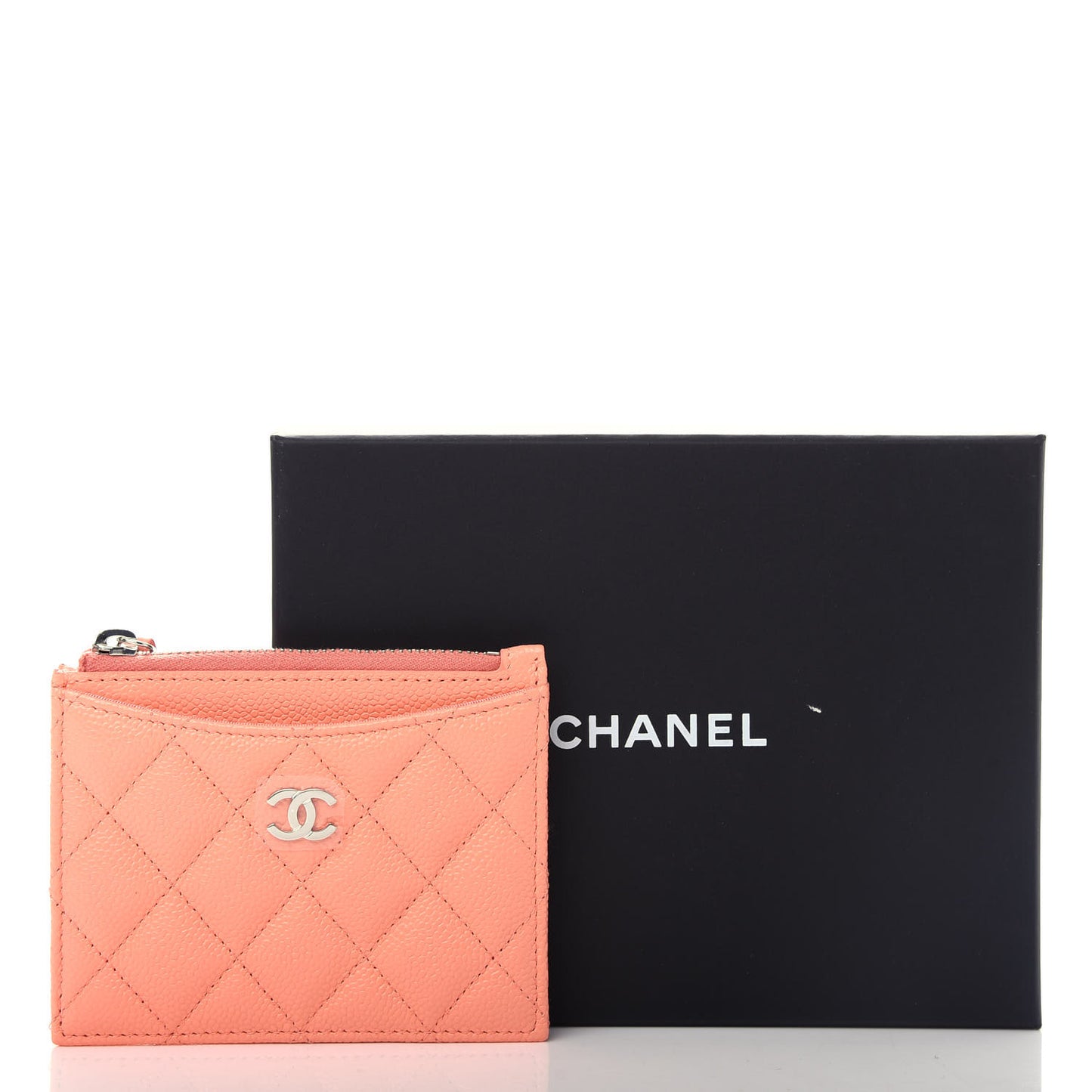 Caviar Quilted CC Zip Card Holder Orange