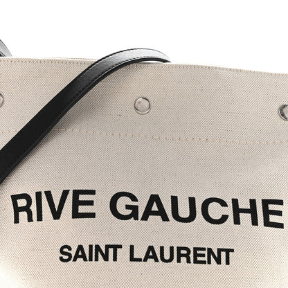 Saint Laurent Linen Calfskin Rive Gauche Bucket Bag Greggio Natural 8 of 10