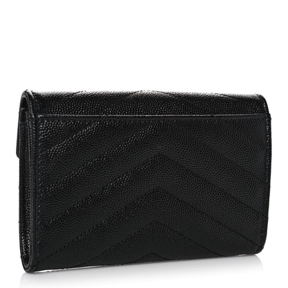 Saint Laurent Grain De Poudre Matelasse Chevron Small Monogram Envelope Wallet Black 3 of 12