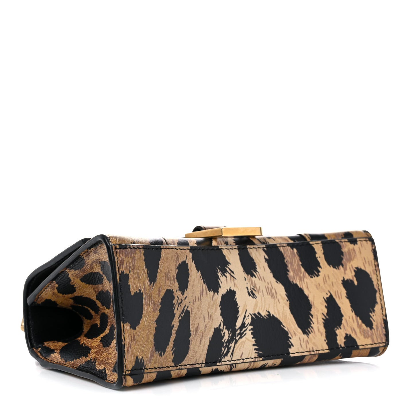Smooth Calfskin Leopard Print Hourglass Top Handle Bag XS Beige