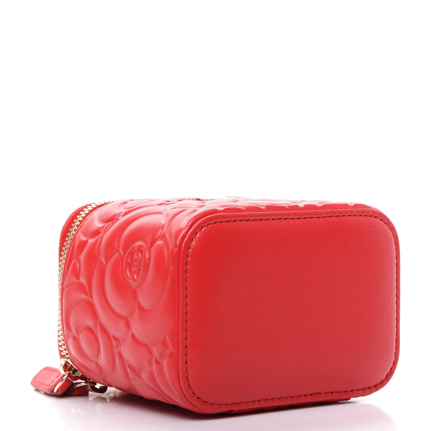 Lambskin Camellia Embossed Mini Vanity Case With Chain Red