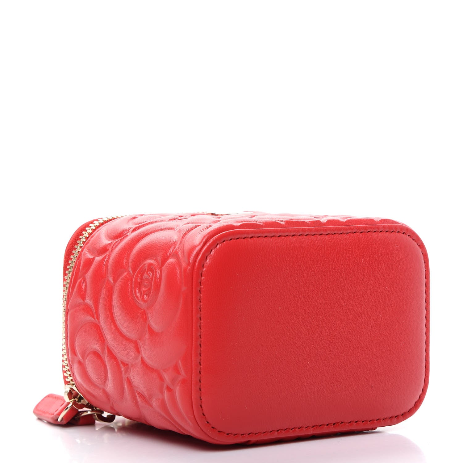 Chanel Lambskin Camellia Embossed Mini Vanity Case With Chain Red 4 of 8