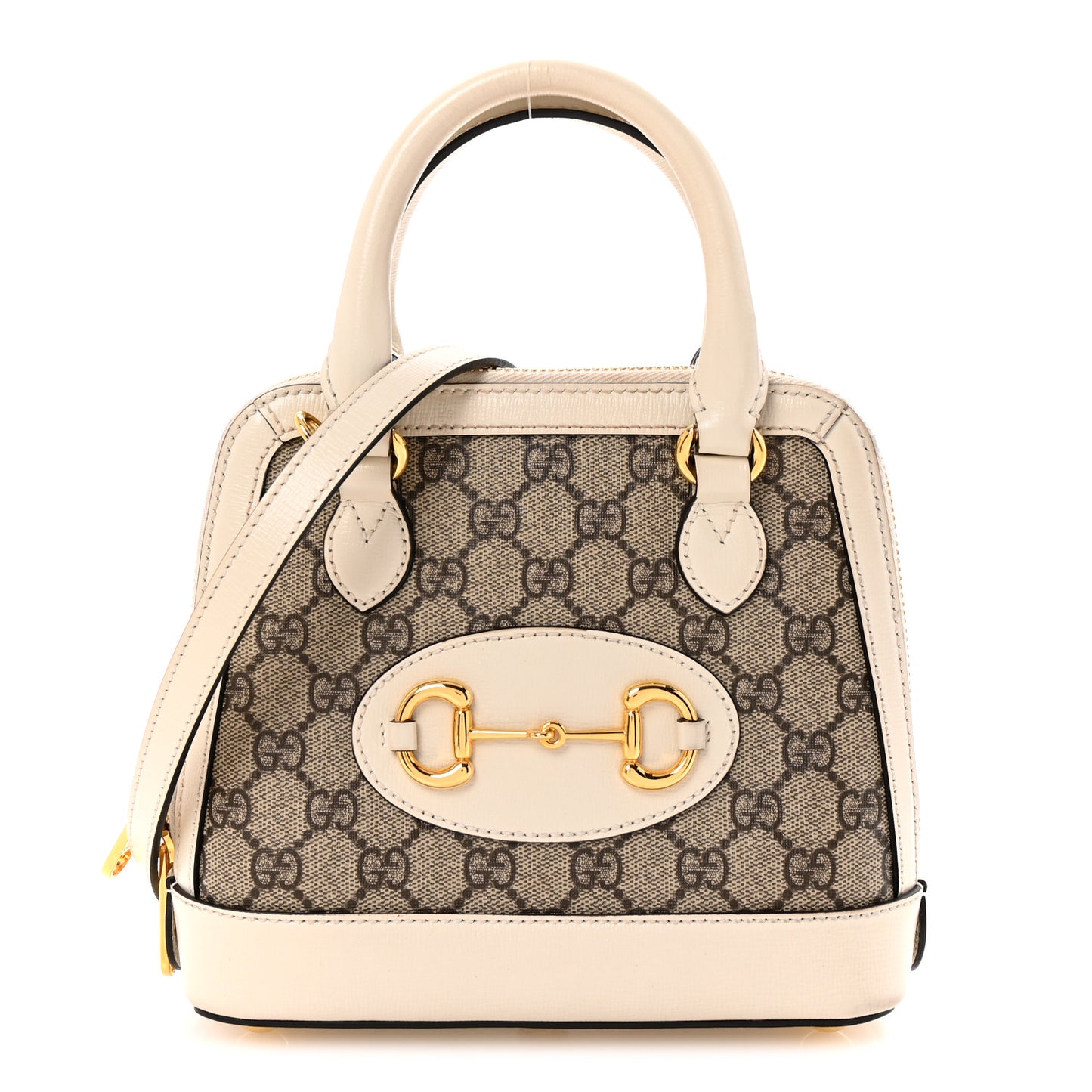 GG Supreme Monogram Azalea Calfskin Mini Horsebit 1955 Top Handle Bag Beige Ebony Mystic White