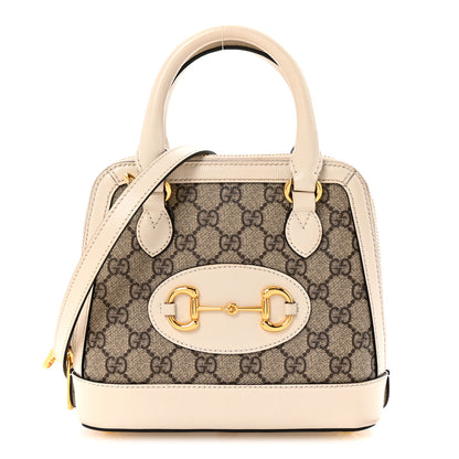 Gucci GG Supreme Monogram Azalea Calfskin Mini Horsebit 1955 Top Handle Bag Beige Ebony Mystic White 1 of 31