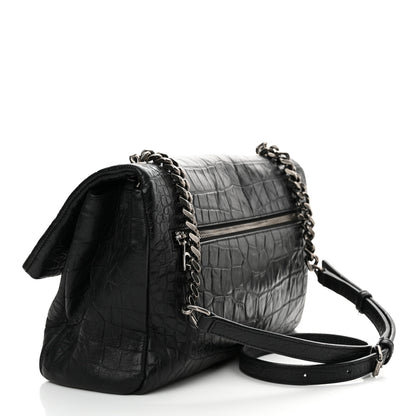 Saint Laurent Calfskin Crocodile Embossed Medium West Hollywood Monogram Fold-Over Black 3 of 13