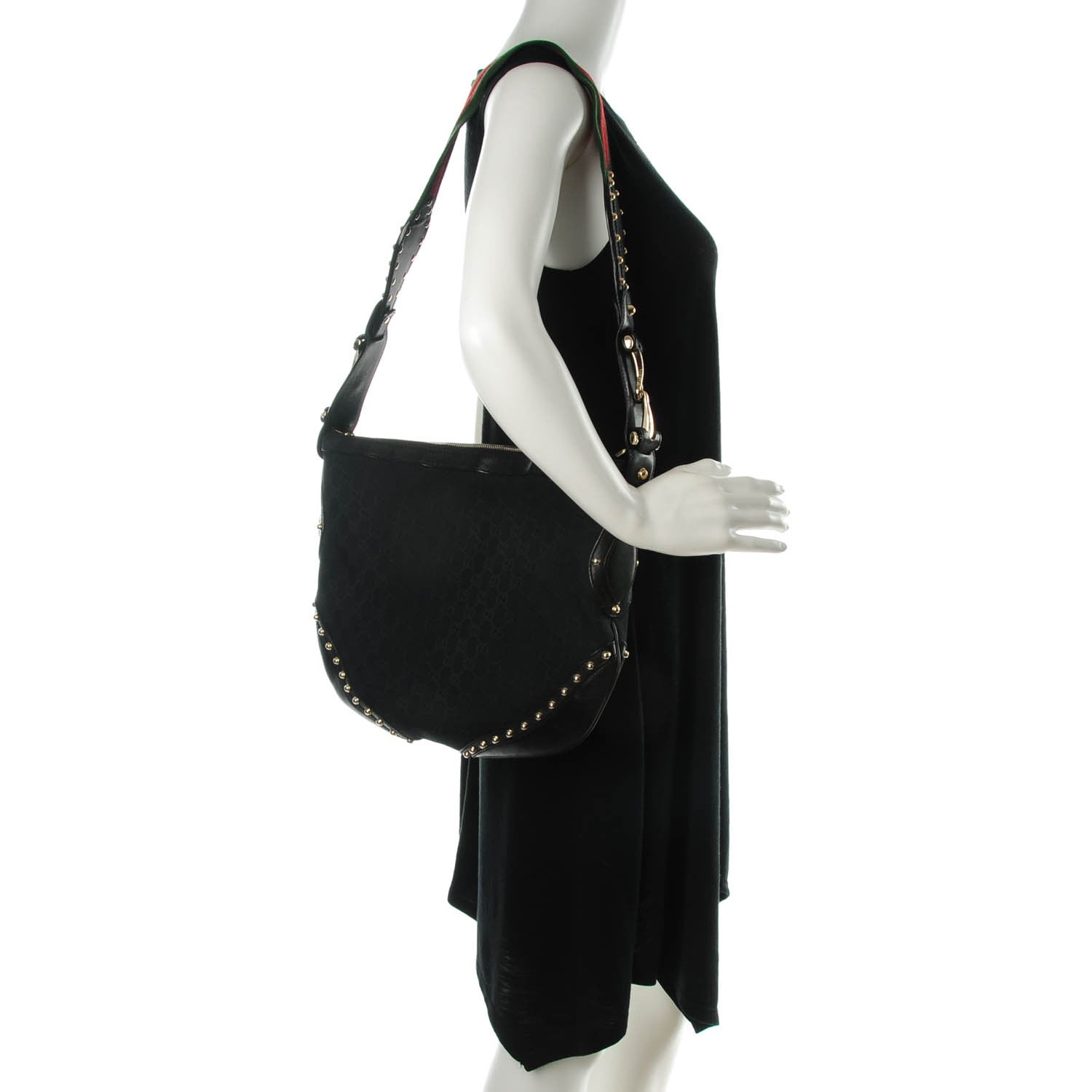 Gucci Monogram Studded Pelham Shoulder Bag Black 2 of 7