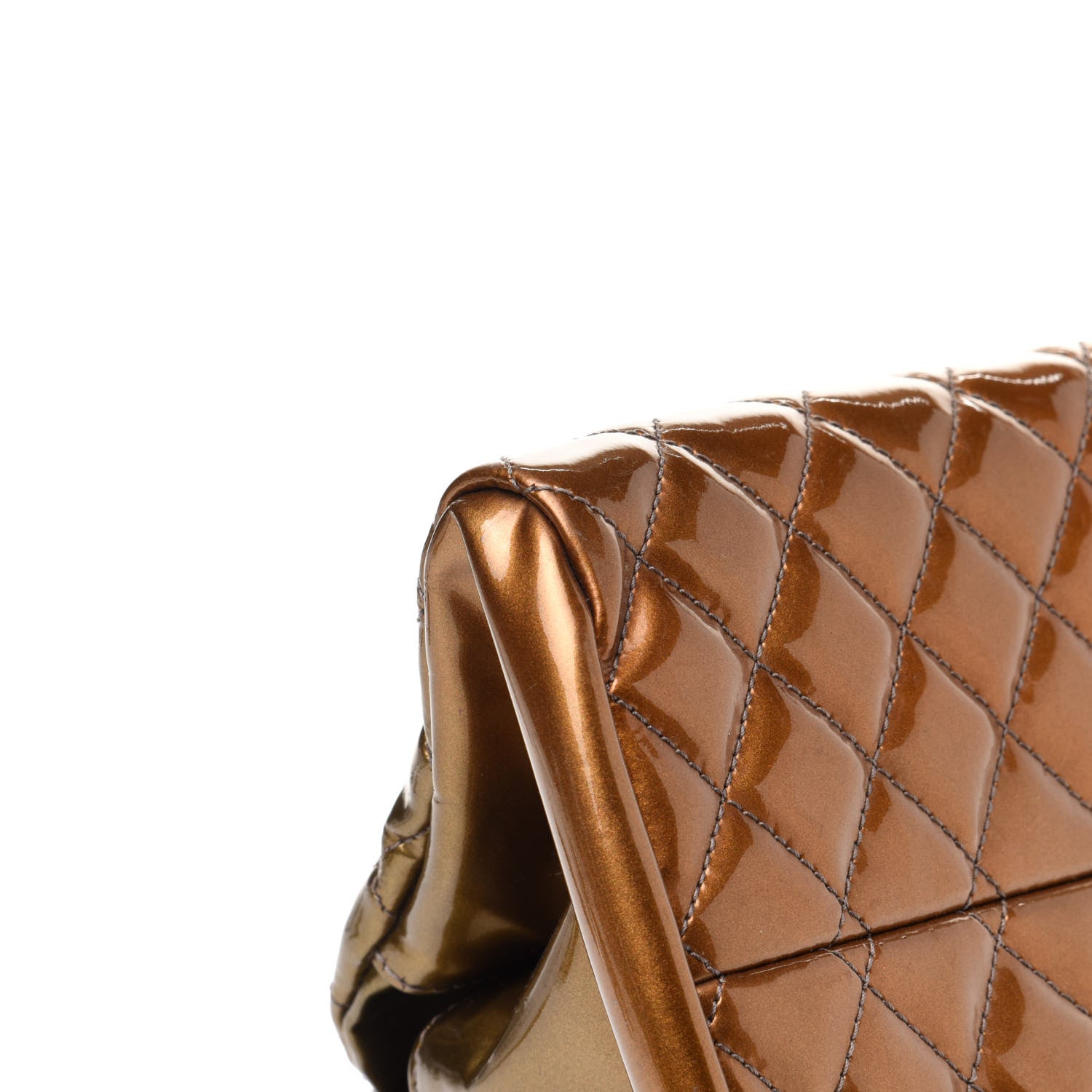 Chanel Metallic Patent Quilted Medium Just Mademoiselle Bowling Bag Gold Degrade 10 of 14