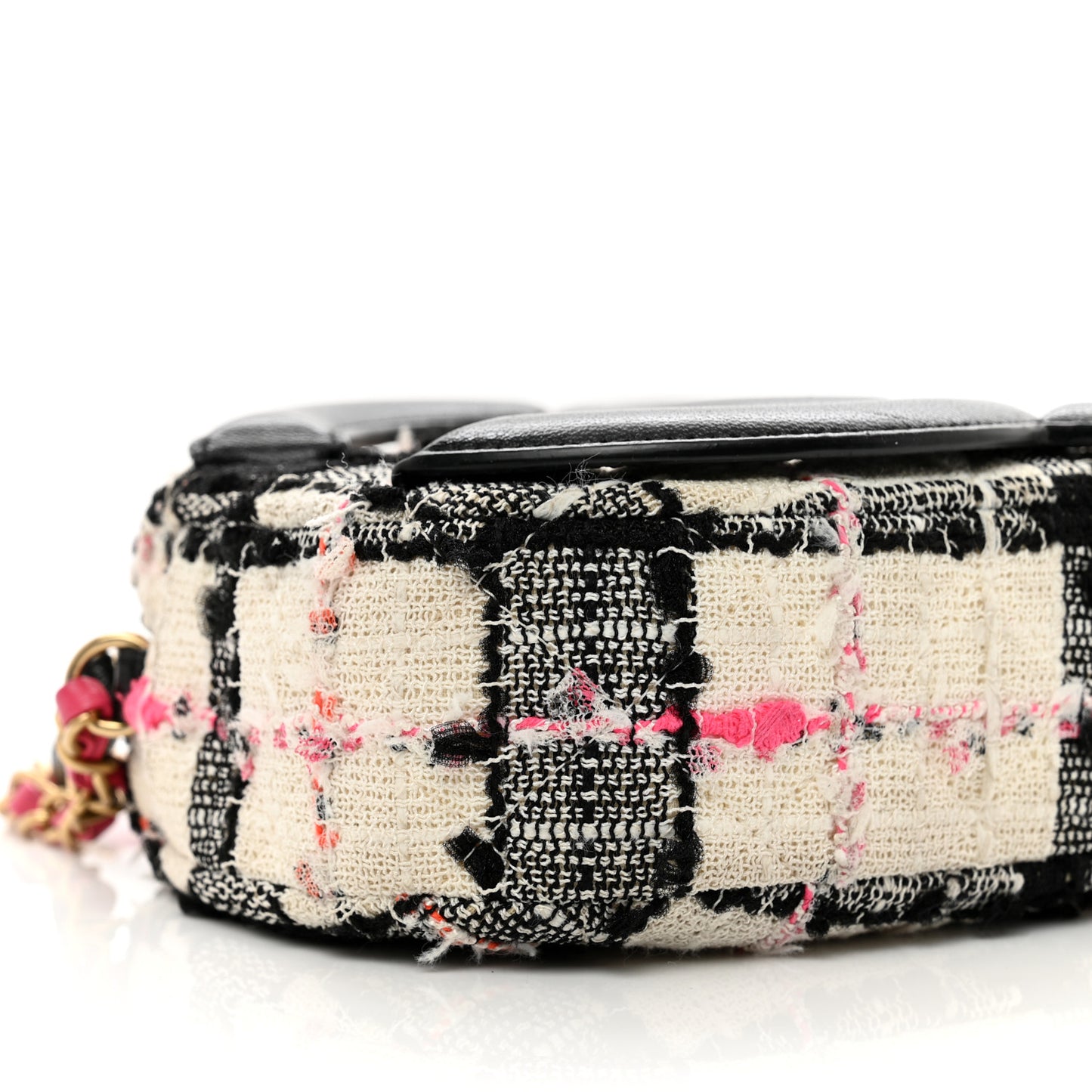 Tweed Lambskin Quilted Coco Midnight Camera Case White Black Multicolor