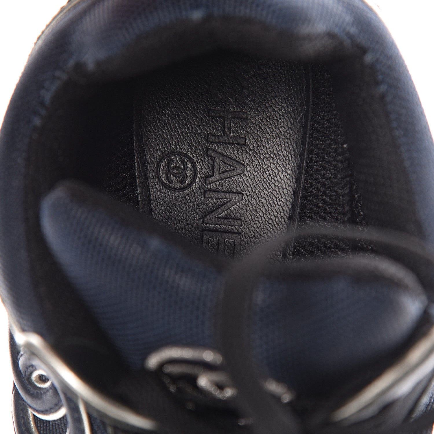 Chanel Suede Calfskin CC Sneakers 36.5 Black Navy 9 of 9