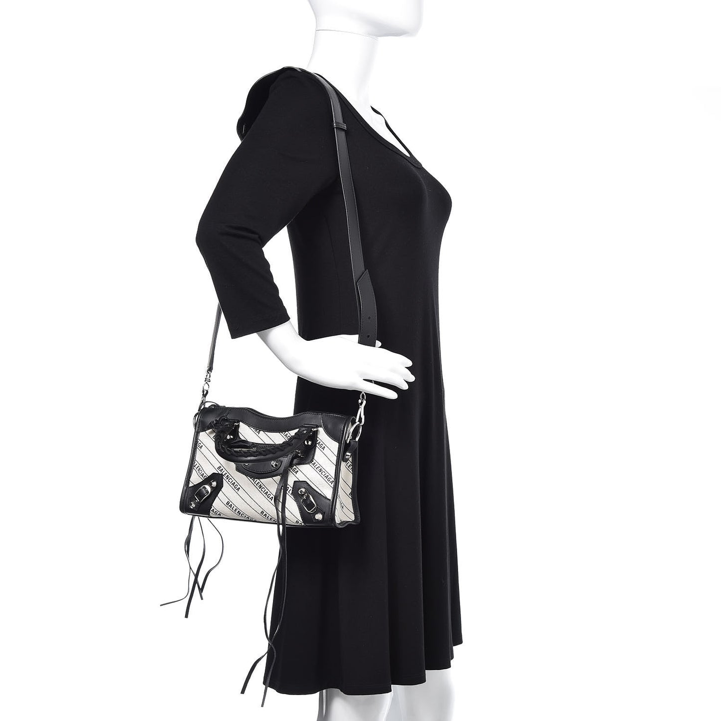 Canvas Satin Calfskin Diagonal Allover Logo Print Classic Silver Hardware Mini City Natural Black